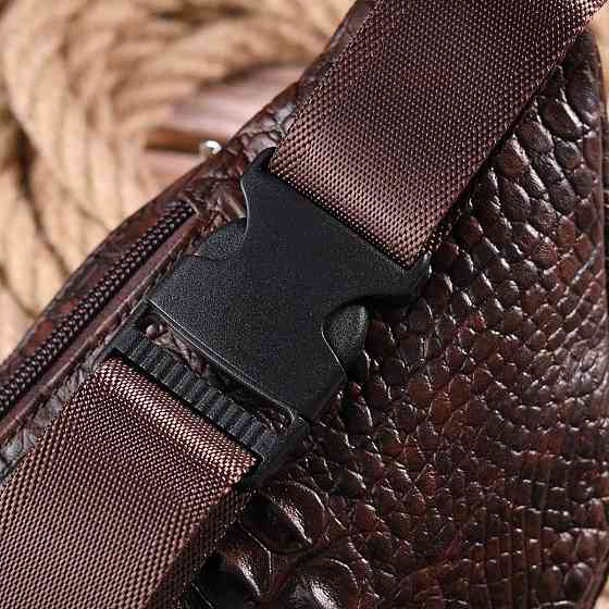 Модная поясная сумка из натуральной кожи с фактурой под крокодила 21298 Vintage Коричневая Киев
