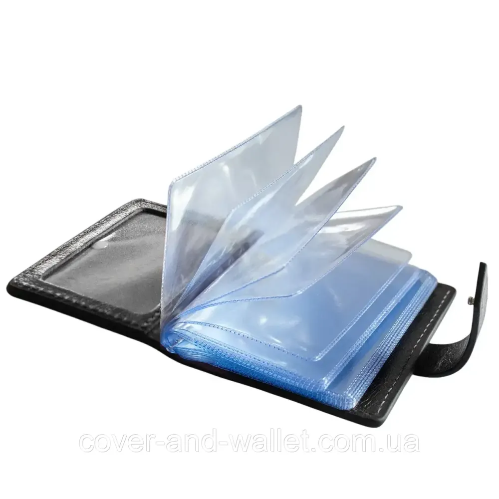 Компактна візитниця з італійської шкіри чорного кольору ручної роботи Grande Pelle Ricco Київ - фото 7