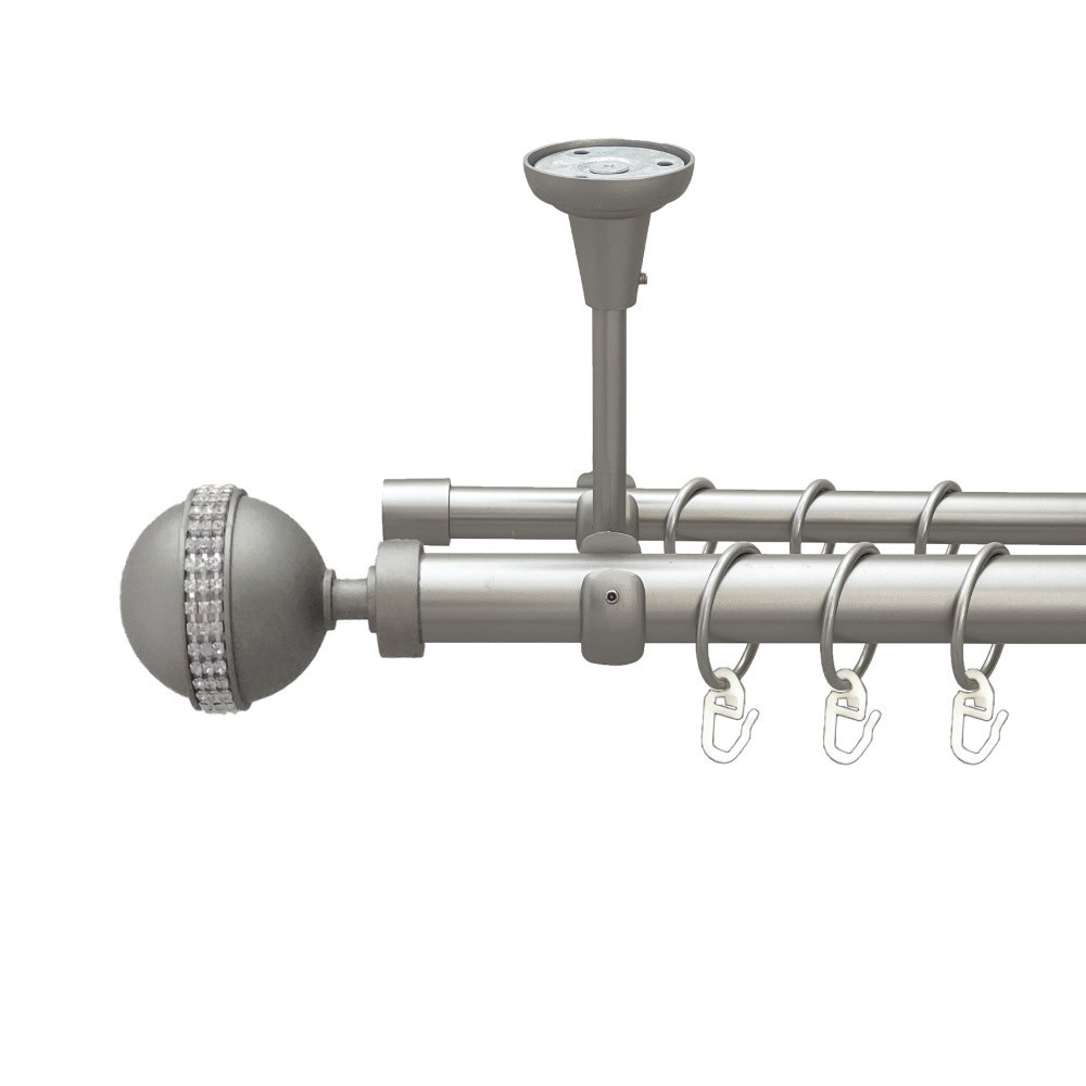 Карниз Orvit Авея металевий дворядний відкритий до стелі гладка труба кільце металеве Сатин 25\16 мм 240 см (00-00023738) Львів - фото 1