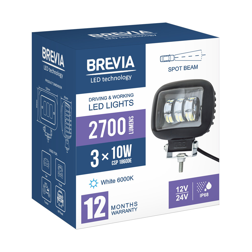 Фара світлодіодна Brevia 10-30V, 30W (3x10W), 2700Lm, CSP1860DE 1шт Львів - фото 7