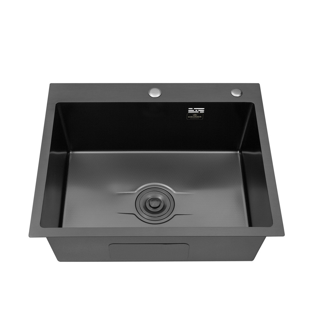 Кухонная мойка с нержавеющей стали Kroner KRP Derby - 60х50 HM PVD (2,5/0,5) черная Киев - изображение 4