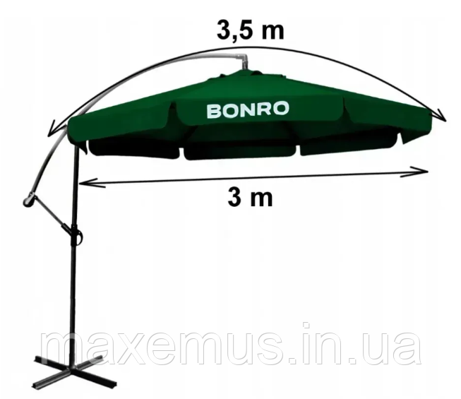 Зонт садовый уличный Bonro B-7218 3 м Зеленый с наклоном от солнца и дождя Мостиска - изображение 16