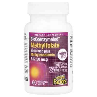 Вітамін Natural Factors Метилфолат, 1000 мкг, BioCoenzymated, Methylfolate, 60 таблеток (NFS-01241) Вінниця