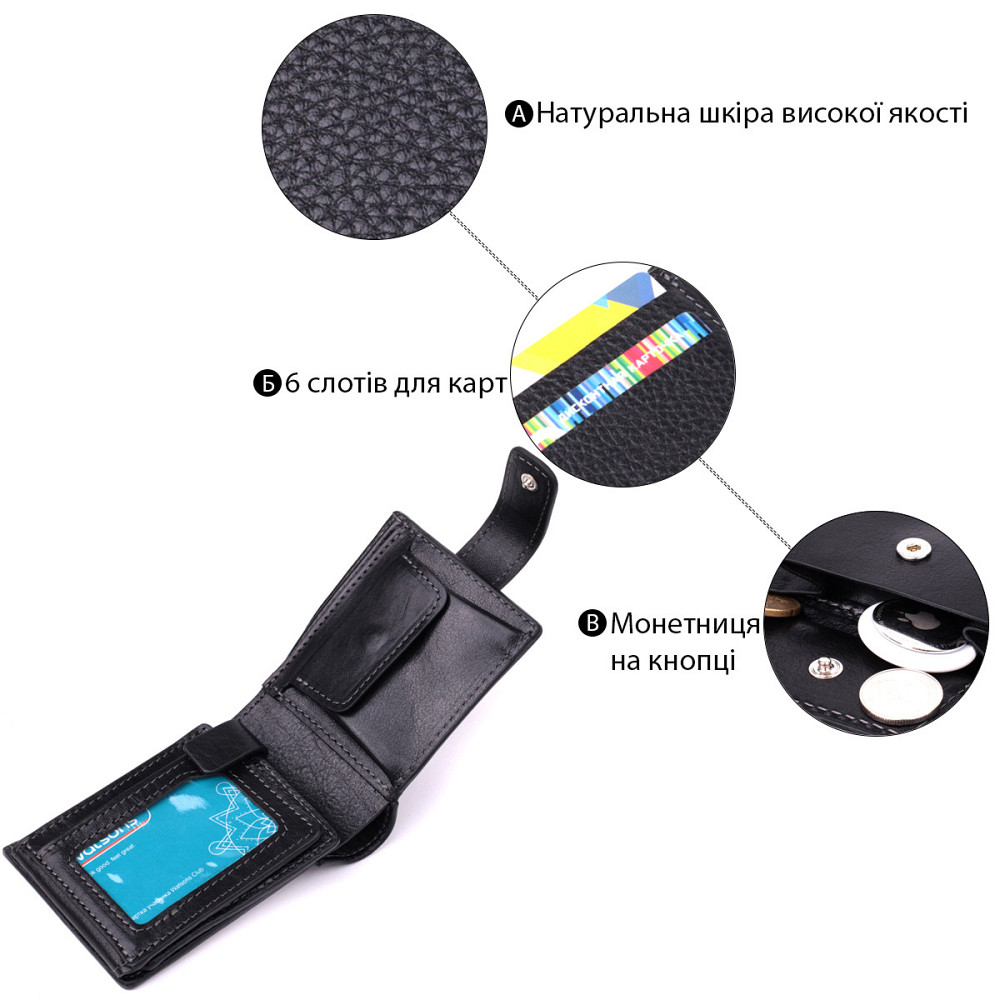 Стильне портмоне з люксової зернистої шкіри флотар GRANDE PELLE 22875 Чорний Київ - фото 4