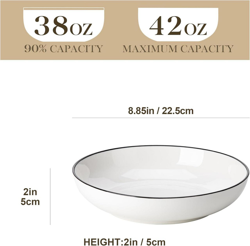 Тарілки глибокі набір 4 шт, порцелянові сервірувальні миски 22.5 см з чорним кантом MALACASA, салатниці супові миски Київ - фото 2