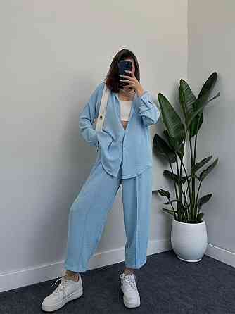 Женский легкий брючный костюм двойка: рубашка и брюки американский креп Одесса