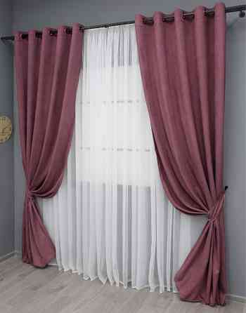 Комплект штор на люверсах VR-Textil Мікровелюр Petek № 1490ш 150х270 см 2 шт Пурпурний (37-0217) Київ
