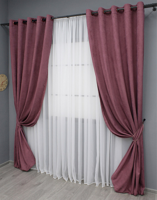 Комплект штор на люверсах VR-Textil Мікровелюр Petek № 1490ш 150х270 см 2 шт Пурпурний (37-0217) Київ - фото 3