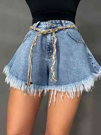 Шорты женские джинсовые Liana 4-036 расклешенные A-силуэт с бахромой и поясом голубые, голубой, 29, 29, 73 см Киев