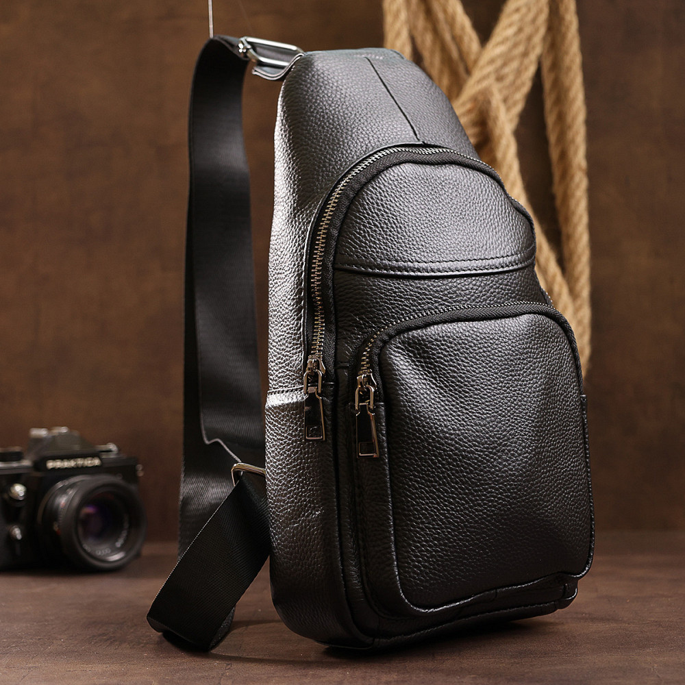 Невелика шкіряна чоловіча сумка через плече Чорний (Vintage) Київ - фото 3