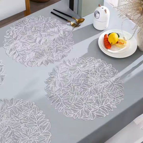 Сервірувальна серветка під гаряче кругла, килимок сервірувальний сріблястий набір 2 шт Кам'янець-Подільський