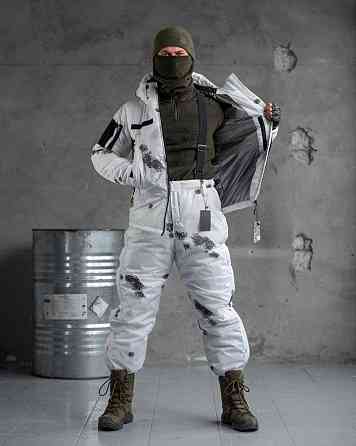 Зимний костюм мужской белый клякса теплый с капюшоном Одесса