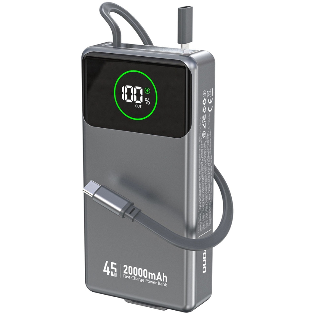 УМБ Dudao 20000mAh K31 Pro 45W PD,QC USB-A,USB-C In/Out,with built-in USB-C/Lightning cables Gray Вінниця - фото 1