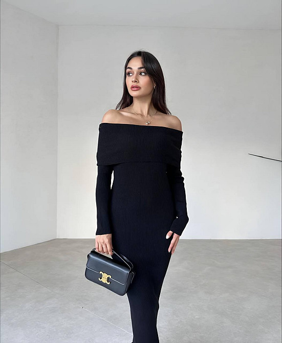 Женское привлекательное платье с открытым плечом рубчик Черный, 46/48 Одесса - изображение 2