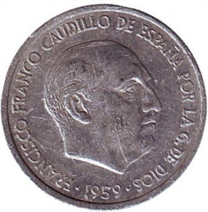 Монета 10 сантимів. 1959 рік, Іспанія. З обігу..(Р) Полтава - фото 1