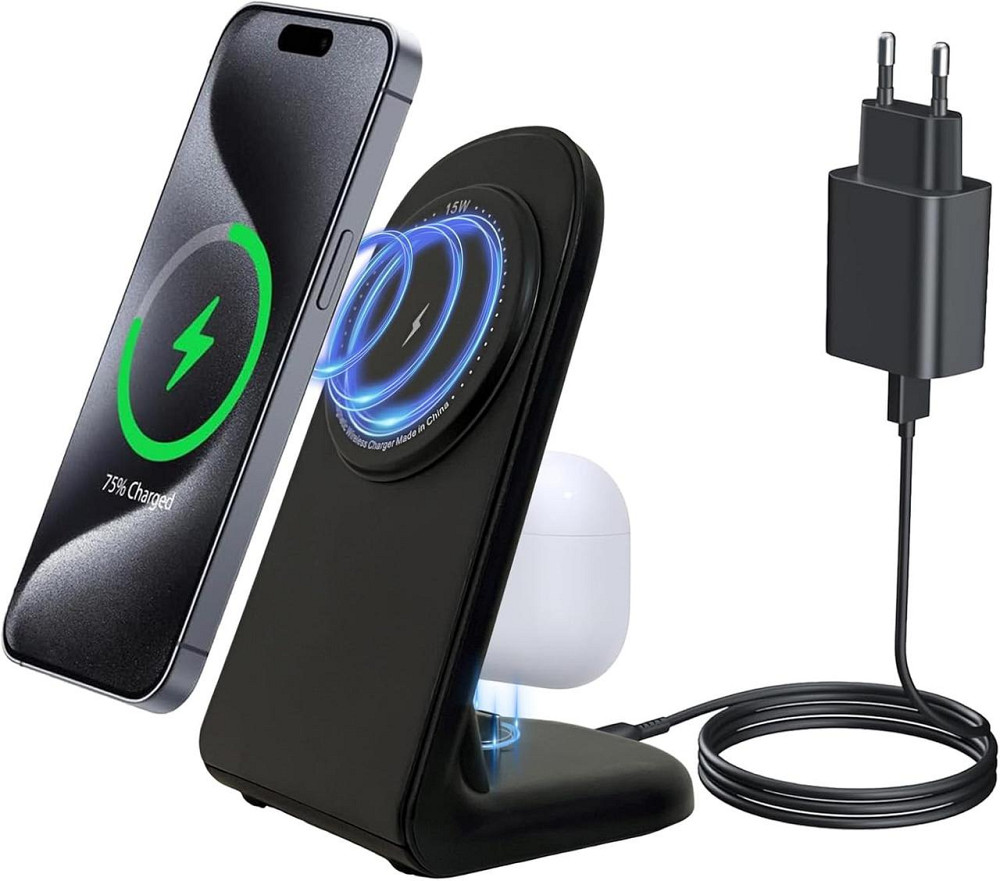 Бездротова зарядна станція 2в1 з MagSafe, зарядка для телефону і навушників iPhone, AirPods Pro 2 Samsung Galaxy Google Pixel 15Вт Київ - фото 1