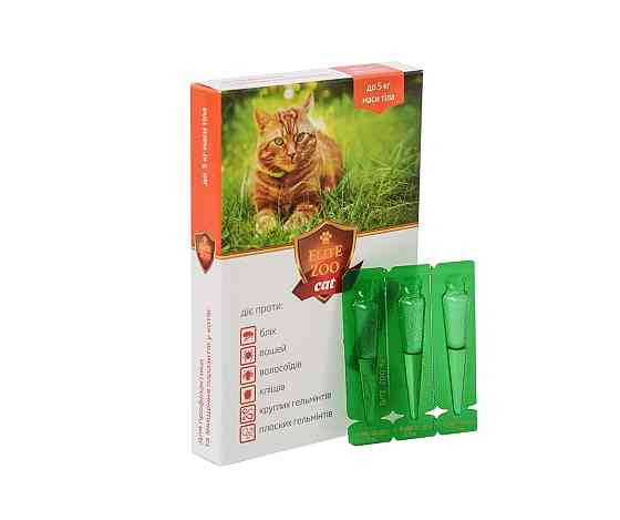 Капли комплексные противопаразитарные Elite Zoo cat вес 1 - 5 кг (3 ампулы х 0,5 мл)  Продукт Винница