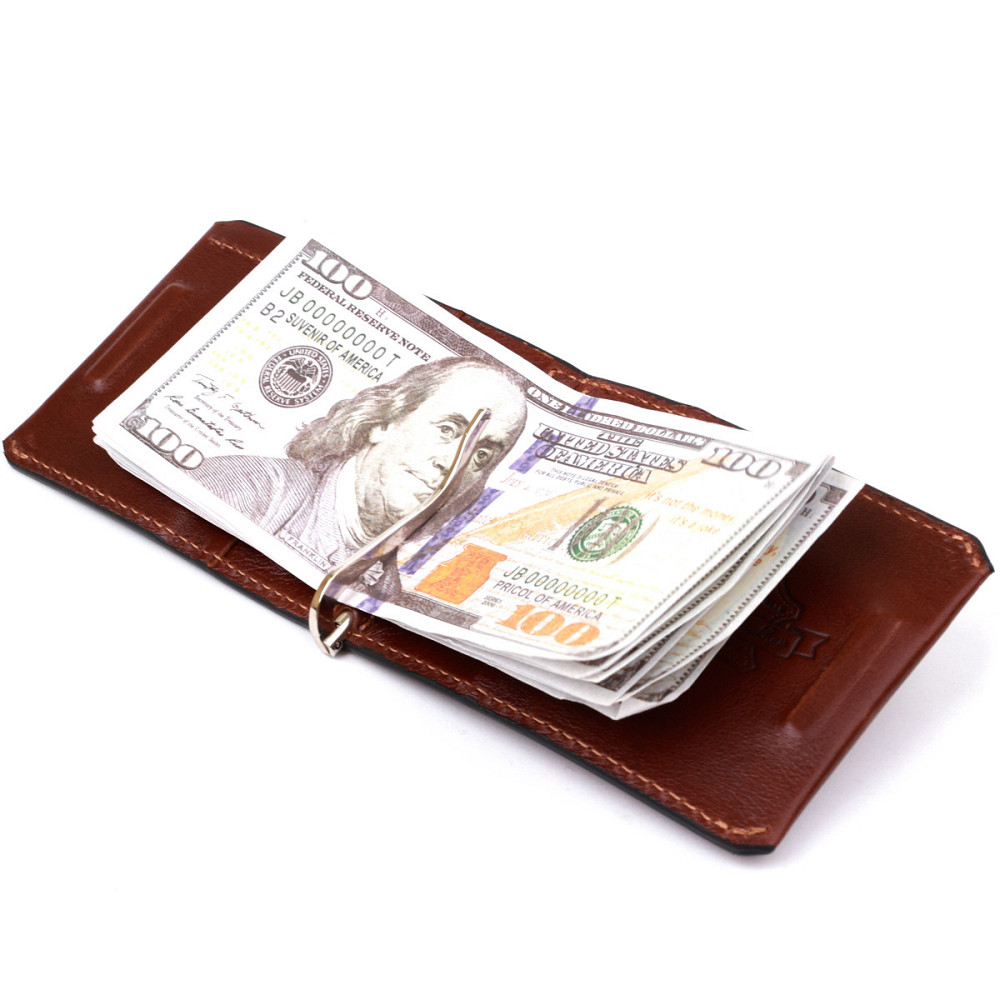 Мужской кожаный зажим для денег GRANDE PELLE 11361 Коричневый Киев - изображение 5