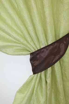 Кухонные шторы VR-Textil № 073к с ламбрекеном и подхватами салатовый с коричневым 270х170 см (52-0159) Киев