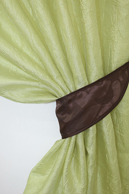 Кухонні штори VR-Textil № 073к з ламбрекеном і підхватами салатовий з коричневим 270х170 см (52-0159) Київ - фото 3