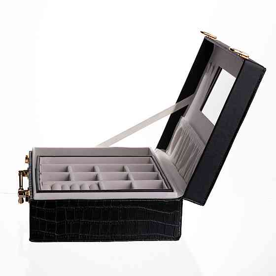 Скринька для прикрас з еко шкіри 19 відділень з дзеркалом 23.5×14×8 см Чорний HP-5-20B Коломыя