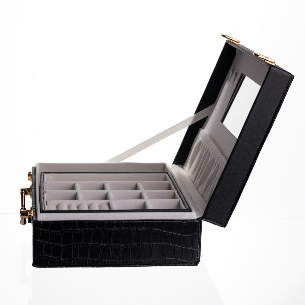 Скринька для прикрас з еко шкіри 19 відділень з дзеркалом 23.5×14×8 см Чорний HP-5-20B Коломия - фото 6