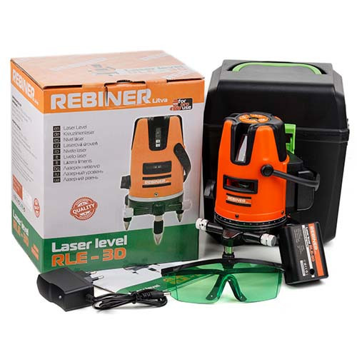 Лазерний рівень Rebiner RLE-3D (3 промені, зелений діод) — Гарантія 36 міс, Литва Львів - фото 1