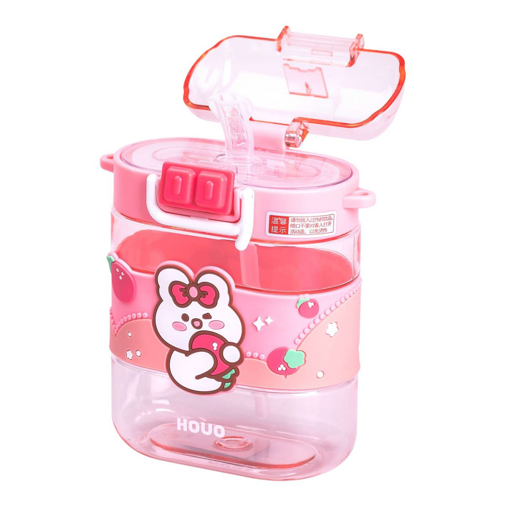 Yiwu Пляшка для води дитяча з трубочкою та ремінцем 560 мл пляшечка для пиття в школу 15 см Рож Киев - изображение 3