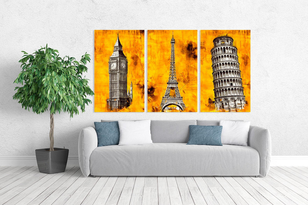 Модульная картина в гостиную / спальню  Лондон-Париж-Рим   ART-236_3A Киев - изображение 2