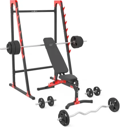 Тренажер Marbo Спорт Zestaw Mh24_126kg_Kier_G Лавка Regulowana + Stojaki Wielopoziomowe Gryfów I Obciążeń Gumowanych Київ