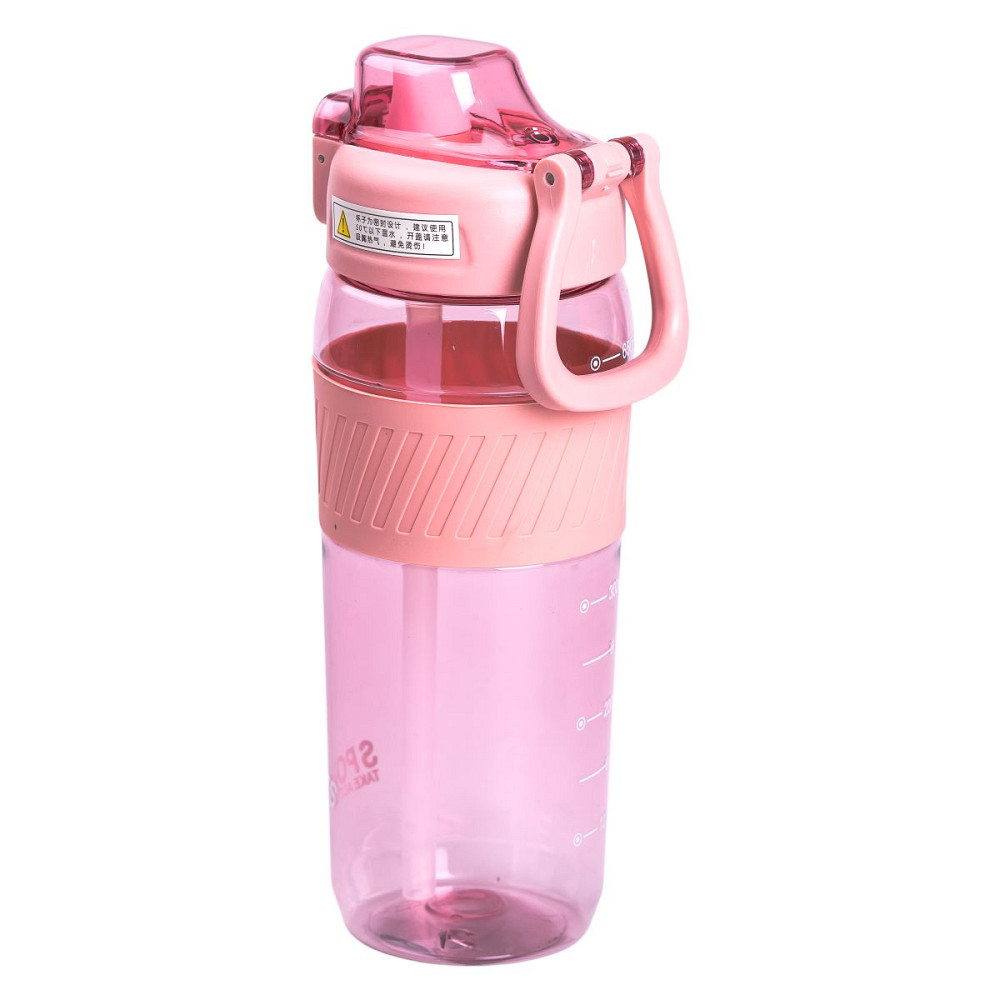Пляшка для води 600 мл пляшка в школу для тренувань із трубочкою та ручкою 22 см Рожева HP-14-42P Коломия - фото 3
