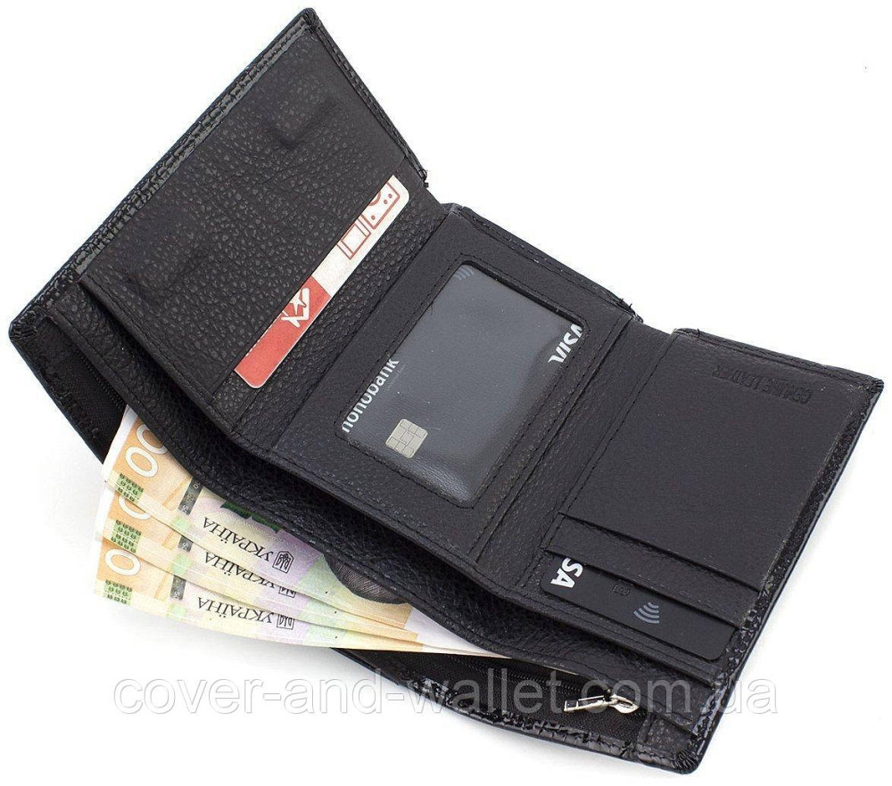 Бордовый лаковый женский кошелёк из натуральной кожи среднего размера ST AE 021 Черный Киев - изображение 5