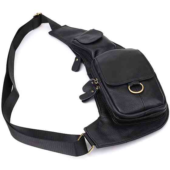 Сумка интересной формы через плечо из натуральной кожи Vintage 22958 Черный Киев