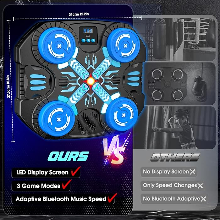 Музичний тренажер для реакції боксу та рухової активності з Bluetooth, зі світлодіодним підсвічуванням, 12 швидкостей та режимів Київ - фото 6