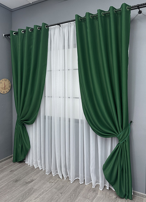 Комплект штор на люверсах VR-Textil Bagema Rvs № 1475ш Зеленый 150х250 см 2 шт (37-0254) Киев - изображение 3