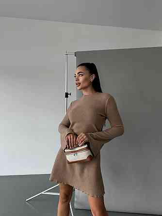 Женское базовое платье качественное и плотное рубчик-анкора Турция (не просвечивает) Беж Одесса