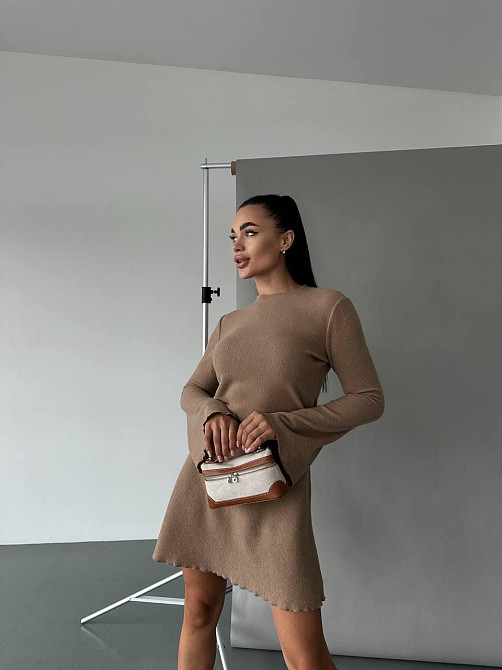 Женское базовое платье качественное и плотное рубчик-анкора Турция (не просвечивает) Беж Одесса - изображение 6