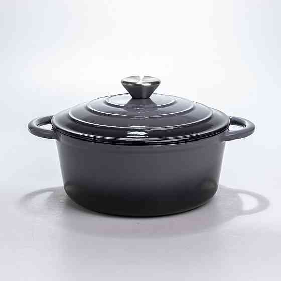 Каструля чавунна 2.5 л емальована з кришкою посуд для тушкування запікання томління кухонна Сіра HP-1-14-GREY Київ