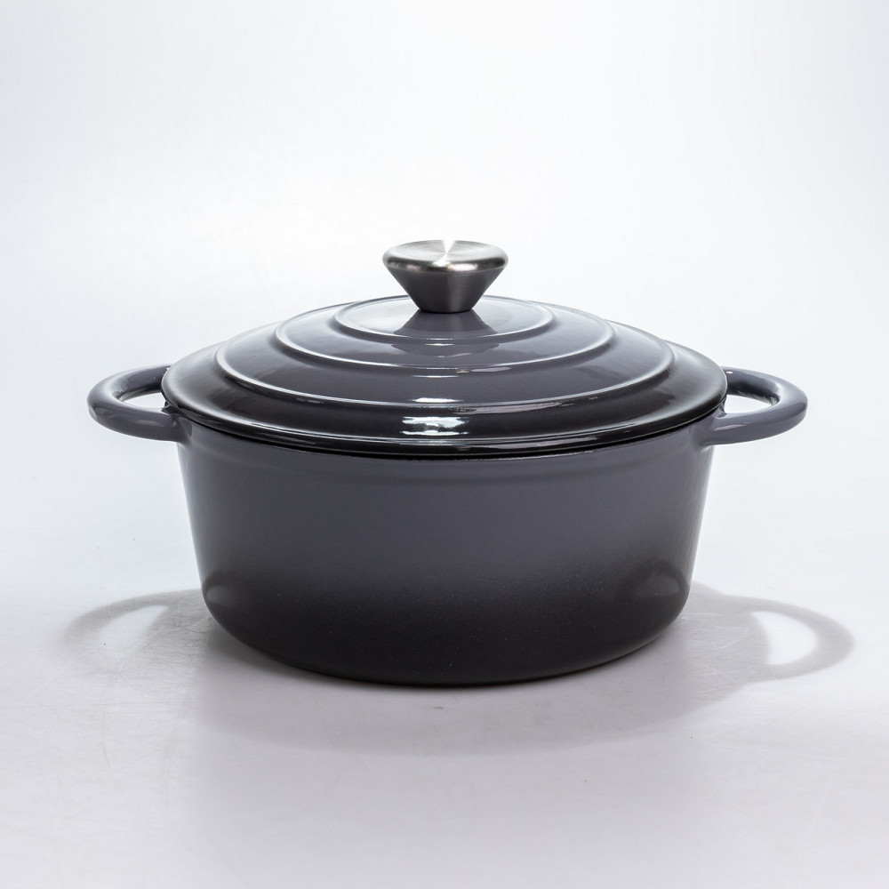 Каструля чавунна 2.5 л емальована з кришкою посуд для тушкування запікання томління кухонна Сіра HP-1-14-GREY Київ - фото 1