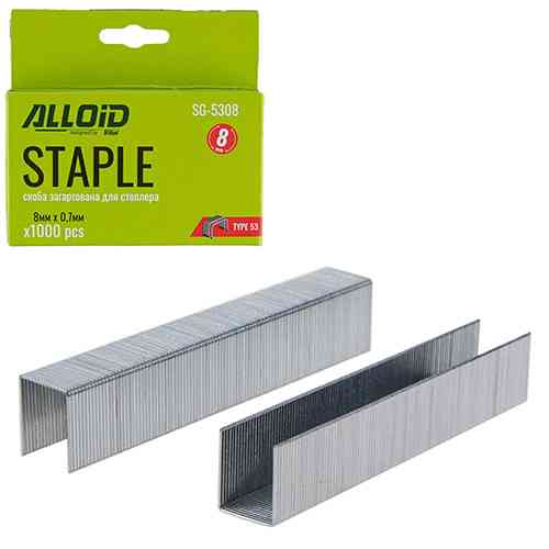Скоба загартована для будівельного степлера 8мм х 0,7 мм, тип 53 (1000 шт.) Alloid SG-5308 Винница