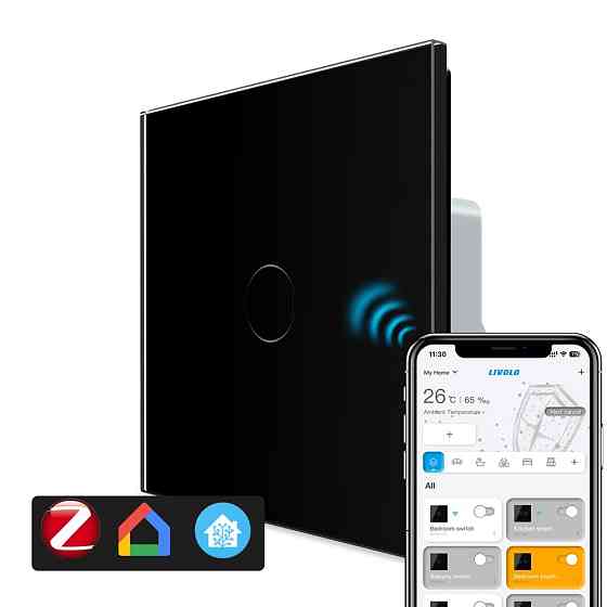 LIVOLO Розумний сенсорний ZigBee вимикач 1 сенсор Livolo чорний скло (VL-C7FC1Z-2BP) Коломия