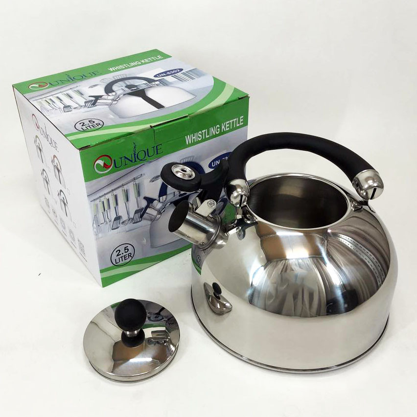 Нержавеющие чайники со свистком Unique UN-5302, Чайник с удобным носиком для налива воды FR-15 Львов - изображение 2
