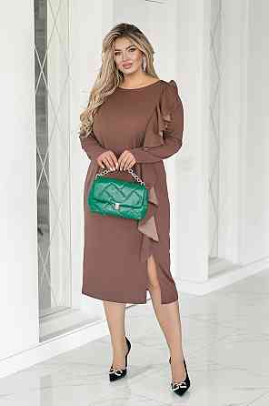 Приталене плаття міді з воланом "Aiza" | Норма і батал Київ