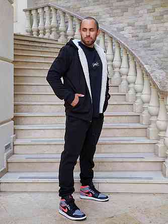 Чоловічий теплий костюм-двійка тринитка на флісі з хутром овчини Чорний, 64 Одеса