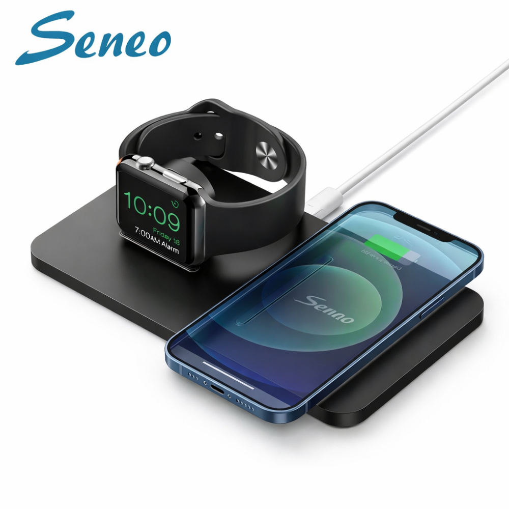 Уцінка Seneo PA150 Бездротовий зарядний пристрій 2-в-1 для смартфона та Apple Watch, Qi 10W, швидка зарядка, Чорний Київ - фото 2