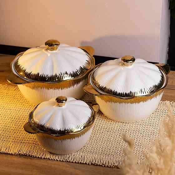 Набір супниць порцелянових 3 (шт) 0.8/1.8/2.5 (л) з позолотою XYL216-4A Київ