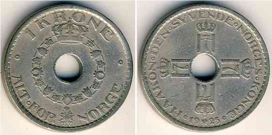 Монета 1 крона 1925-1951, Норвегия. (БД) Полтава