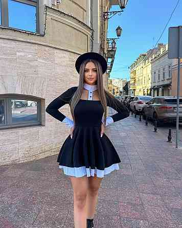 Женское платье в школьном стиле с двойной пышной юбочкой крепдайвинг + коттон 46/48 Одесса