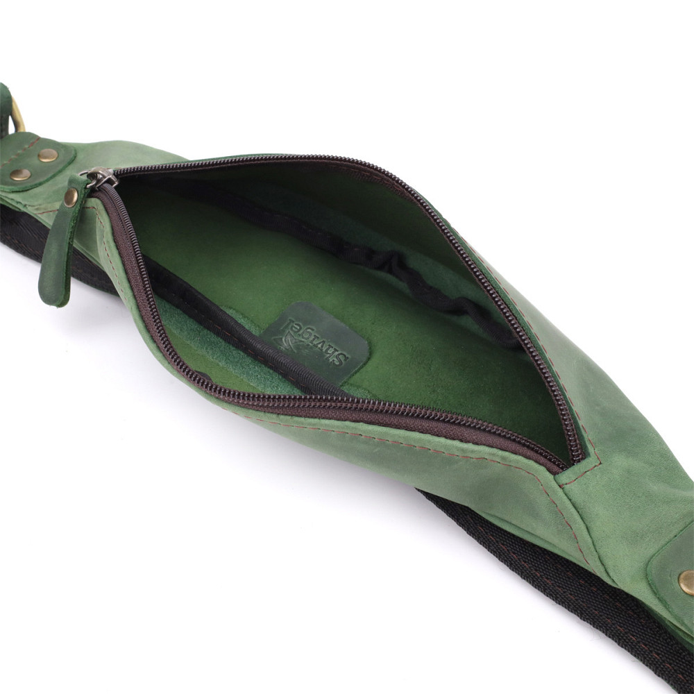 Вместительная бананка для мужчин из натуральной винтажной кожи Shvigel 23133 Зеленый Киев - изображение 7