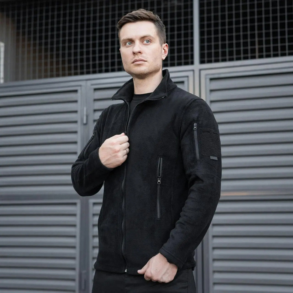 Тепла флісова тактична кофта для армії зсу, Армійська кофта чорного кольору з кишенями на блискавці розмір M Кам'янець-Подільський - фото 1